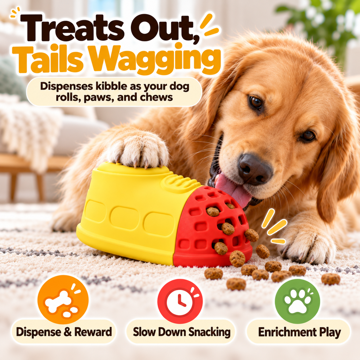 Dog Treat Dispenser Chew Toy, Interactive Puzzle Toy for Playtime and Rewards