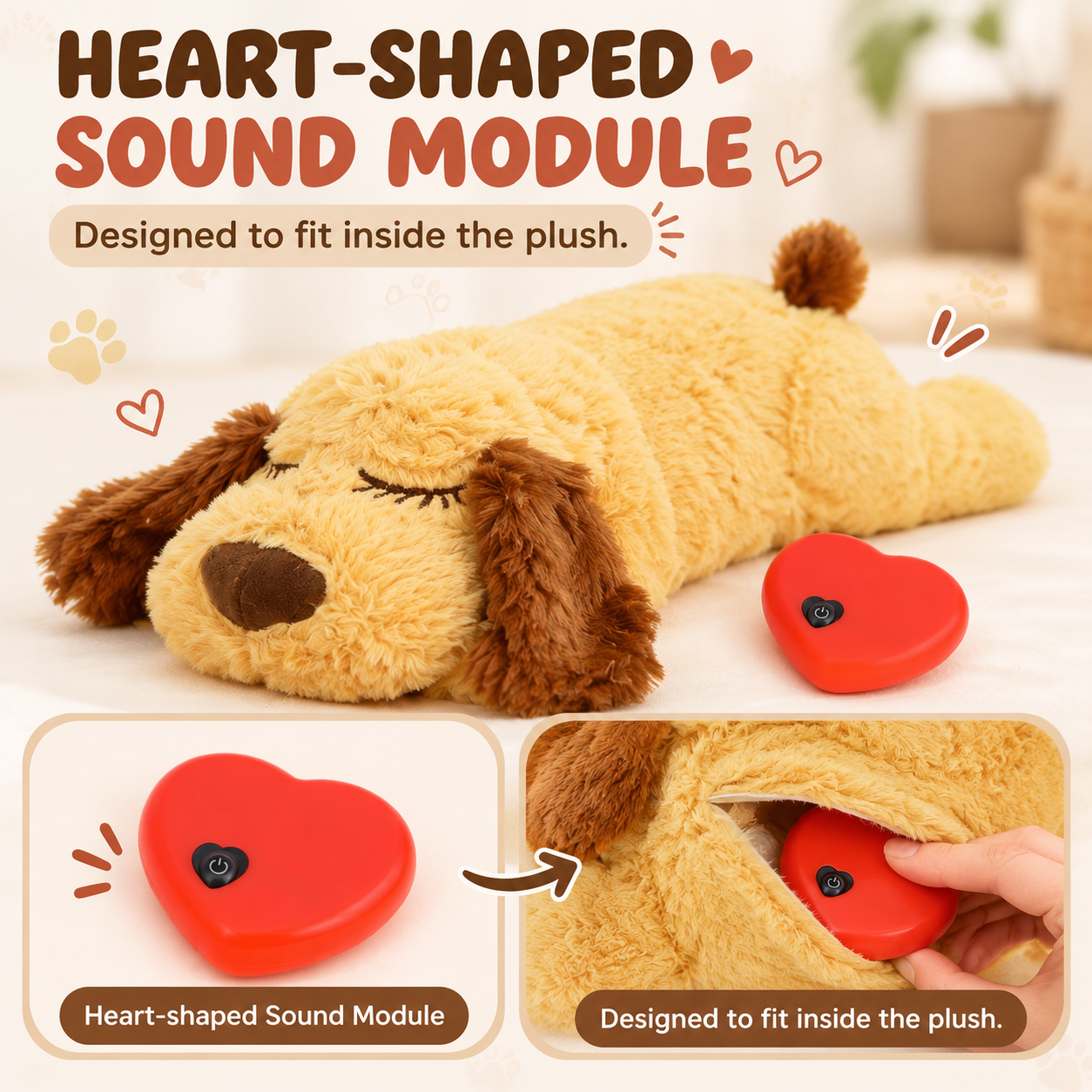 Heartbeat Plush Dog Toy for Pets, Soft Puppy Companion with Sound Module