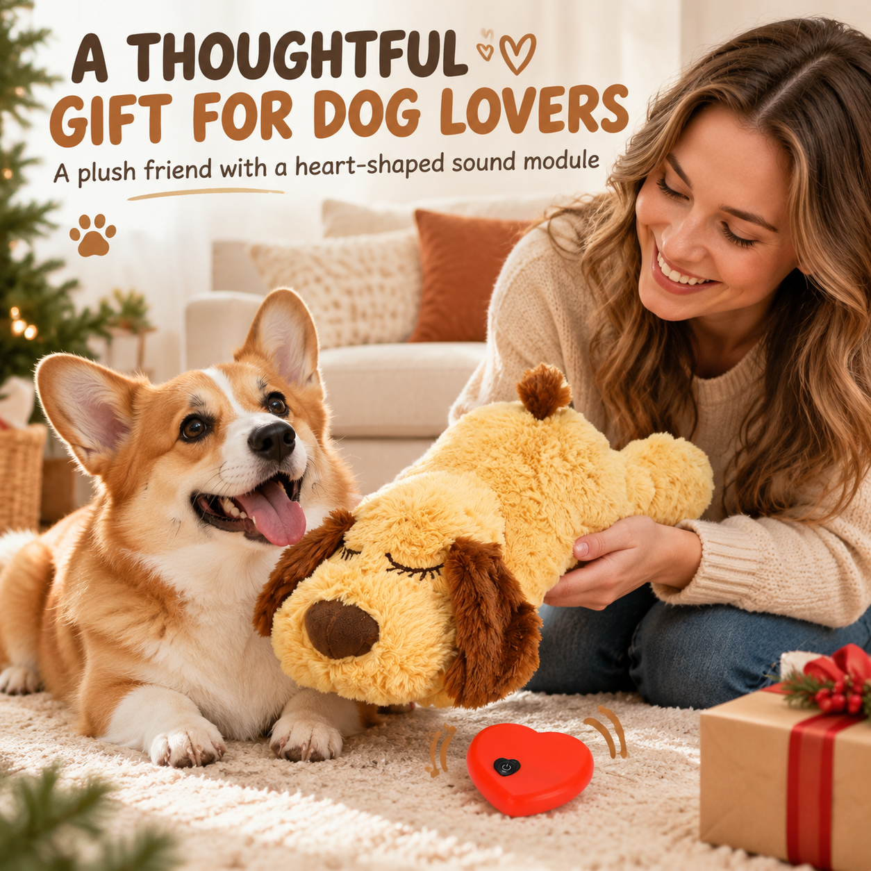 Heartbeat Plush Dog Toy for Pets, Soft Puppy Companion with Sound Module