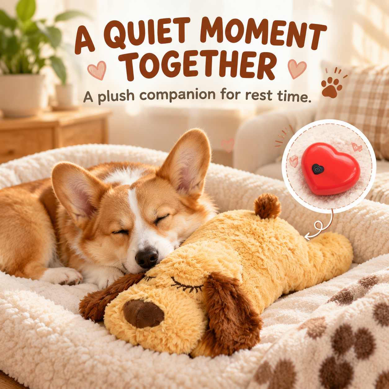 Heartbeat Plush Dog Toy for Pets, Soft Puppy Companion with Sound Module