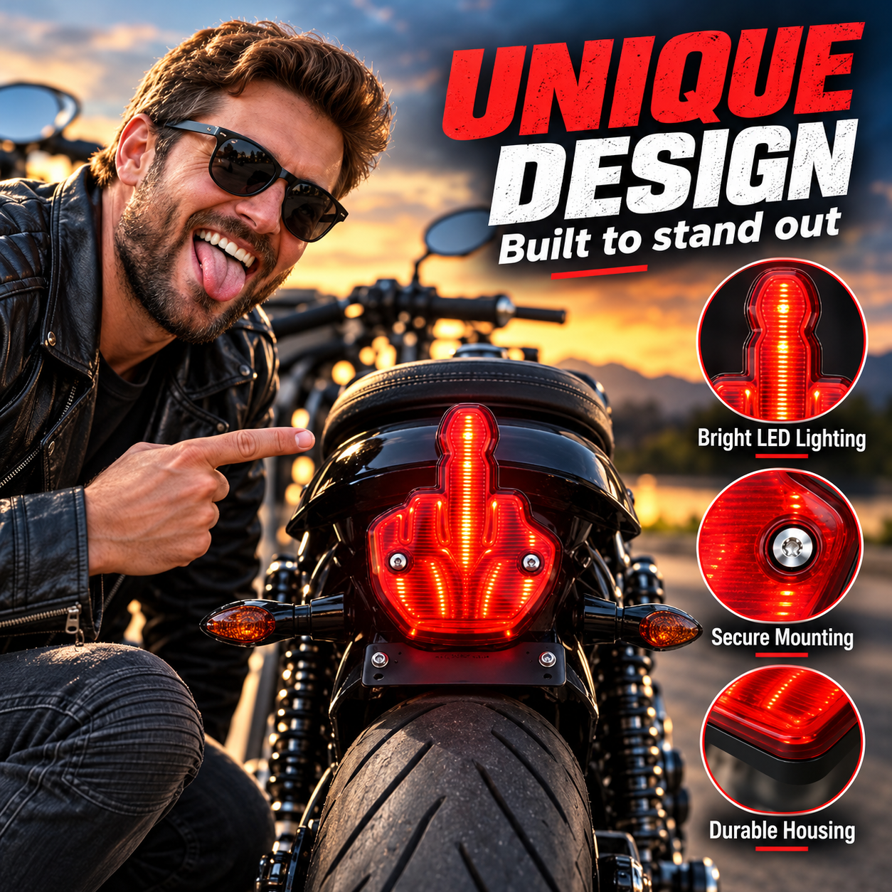 Middle Finger Motorcycle Rear Accent Light – Bold Red Design