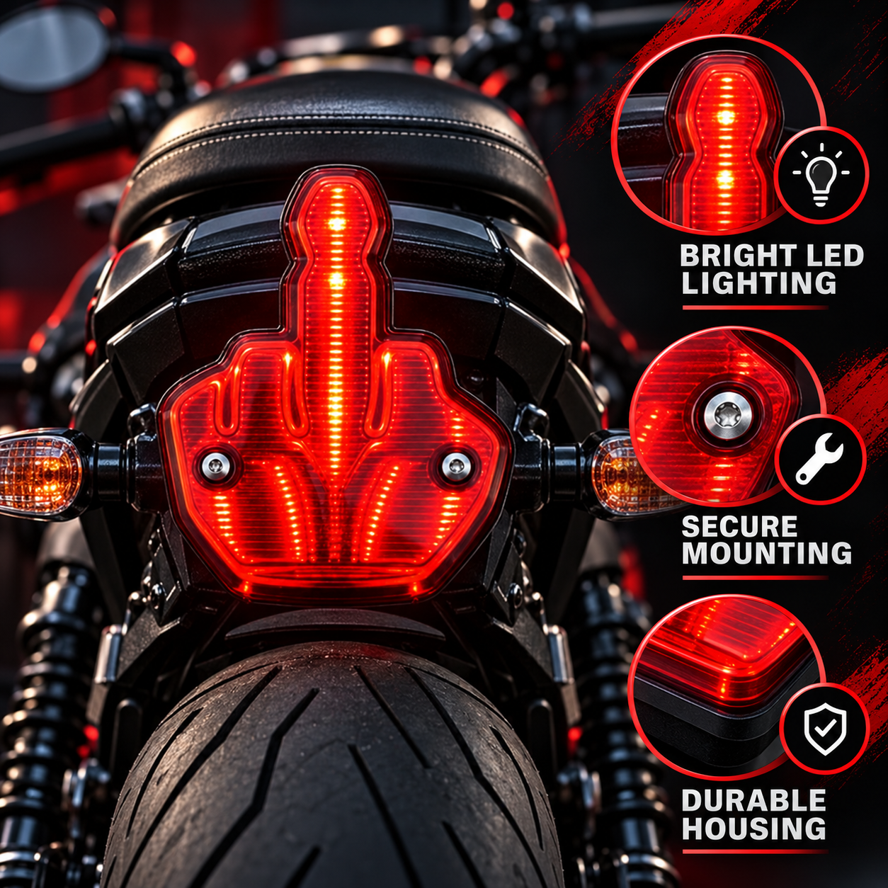 Middle Finger Motorcycle Rear Accent Light – Bold Red Design