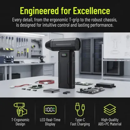Handheld Cordless Electric Dust Cleaner - 6 Adjustable Speed Gears, Turbo Fan, Fast Charging, Portable Gray Specialty Power Tool, Includes Batteries, for Computer Keyboard, Outdoor Cleaning