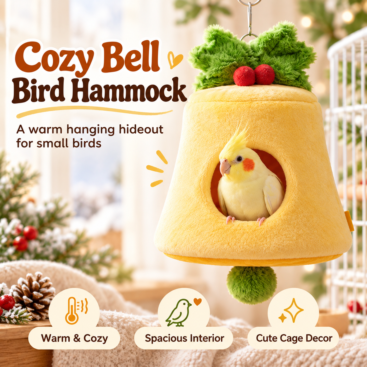Cozy Hanging Plush Bird Hideaway for Small Birds