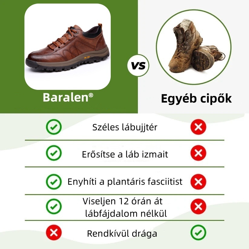 Prémium Baralen® bőr ortopéd cipő | Ergonomikus kialakításának köszönhetően enyhíti a hát-, láb- és lábfej fájdalmát, és kivételes kényelmet biztosít (kézzel készített).