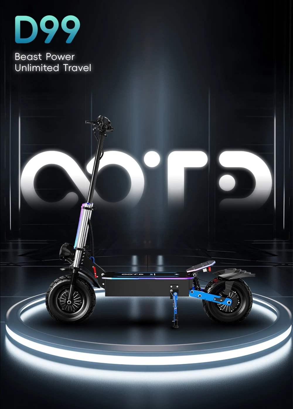 OOTD D99 Off-Road Electric Scooter 13 Inch Tires 3000W*2 Dual Motors 85Km/h Max Speed 60V 40Ah Battery Max 120KM Range 150KG Max Load Dual Shock Absorption with Turn Signal Lights Front & Rear Hydraulic Brake Oil Brake - Black