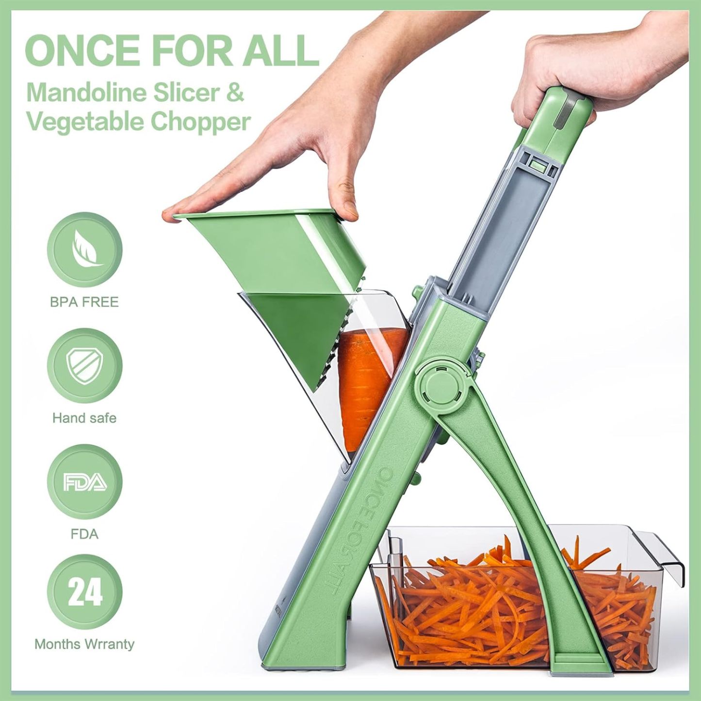 ONCE FOR ALL Upgrade Safe Mandoline Slicer Plus, Biger Size, Adjustable Vegetable Food Chopper Potato Fries Cutter, Detachable Blade, Kitchen Chopping Artifact, Gift (SkyBlue)