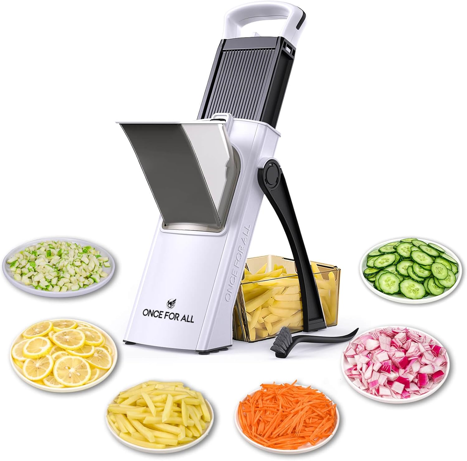 ONCE FOR ALL Upgrade Safe Mandoline Slicer Plus, Biger Size, Adjustable Vegetable Food Chopper Potato Fries Cutter, Detachable Blade, Kitchen Chopping Artifact, Gift (SkyBlue)