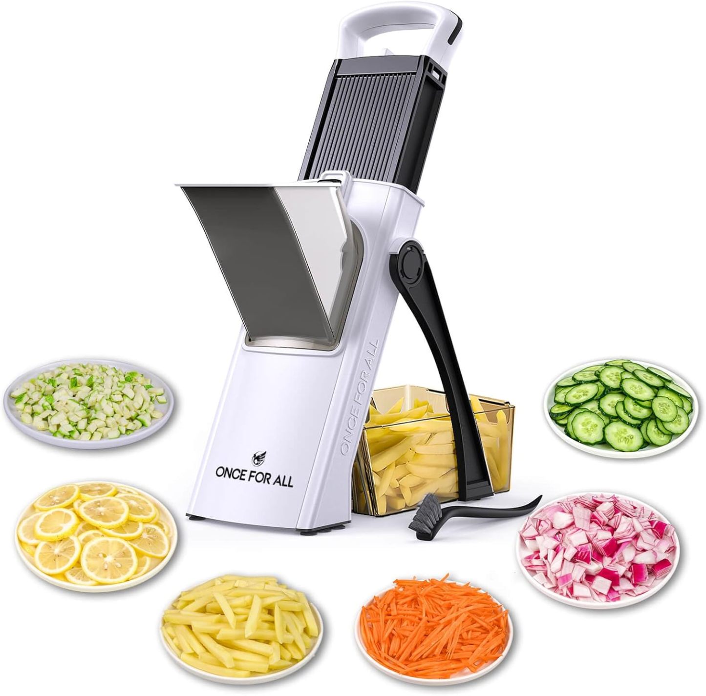 ONCE FOR ALL Upgrade Safe Mandoline Slicer Plus, Biger Size, Adjustable Vegetable Food Chopper Potato Fries Cutter, Detachable Blade, Kitchen Chopping Artifact, Gift (SkyBlue)