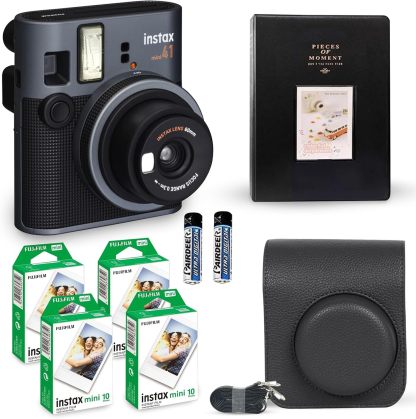 Fujifilm Instax Mini 41 Instant Camera Vintage Black. + Fujifilm Value Pack (40 Sheets) + Shutter Accessories Bundle, Includes Vintage Style Compatible Carrying Case, Black Photo Album 64 Pockets