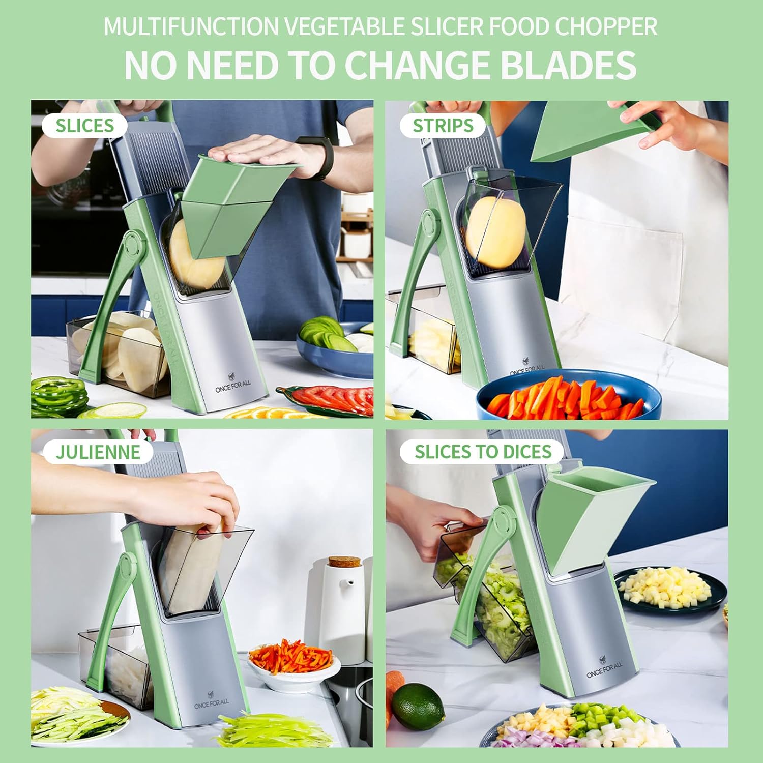 ONCE FOR ALL Upgrade Safe Mandoline Slicer Plus, Biger Size, Adjustable Vegetable Food Chopper Potato Fries Cutter, Detachable Blade, Kitchen Chopping Artifact, Gift (SkyBlue)