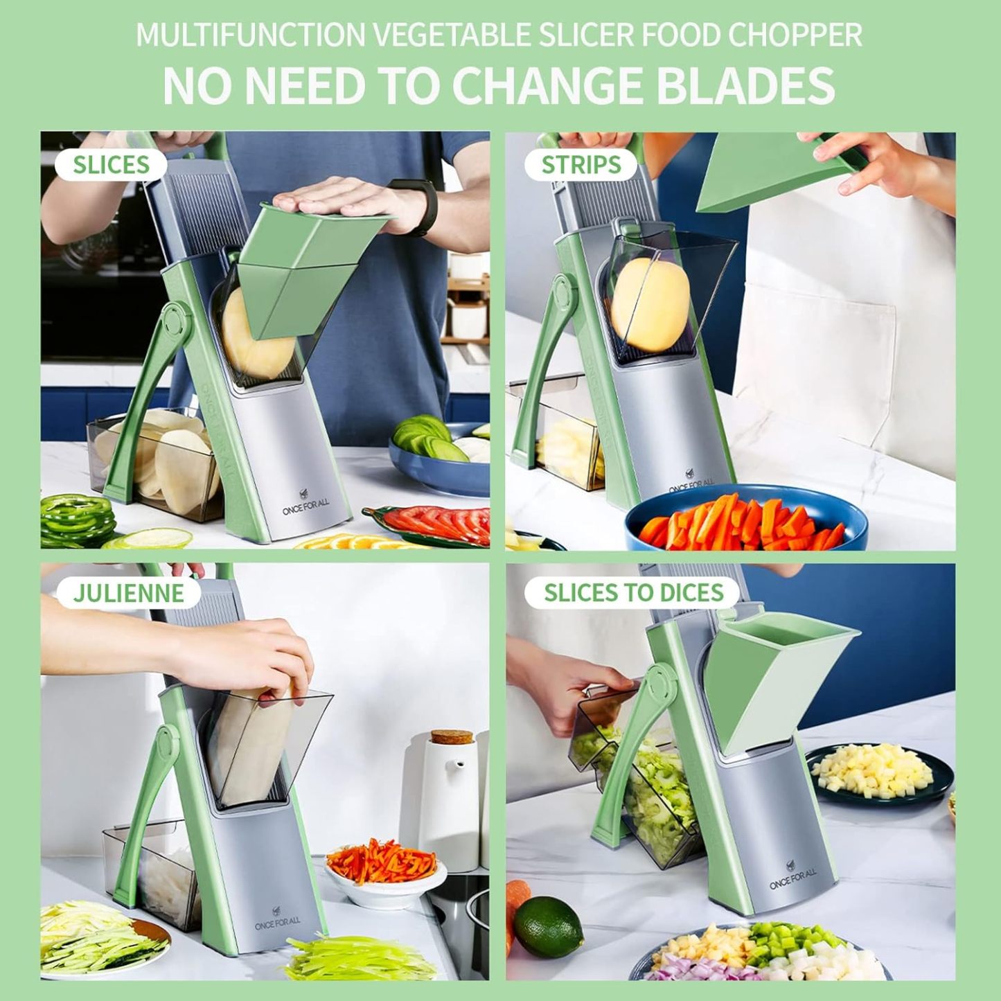ONCE FOR ALL Upgrade Safe Mandoline Slicer Plus, Biger Size, Adjustable Vegetable Food Chopper Potato Fries Cutter, Detachable Blade, Kitchen Chopping Artifact, Gift (SkyBlue)