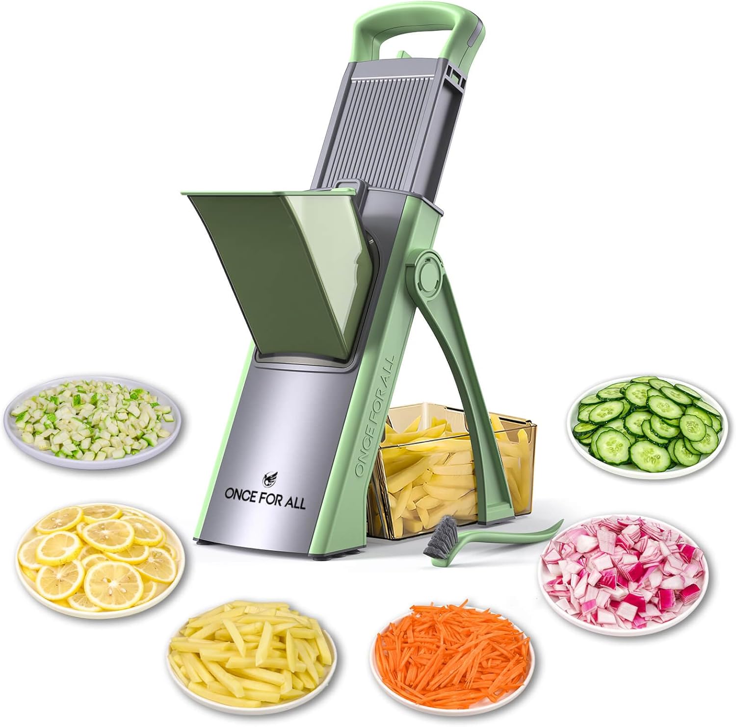 ONCE FOR ALL Upgrade Safe Mandoline Slicer Plus, Biger Size, Adjustable Vegetable Food Chopper Potato Fries Cutter, Detachable Blade, Kitchen Chopping Artifact, Gift (SkyBlue)