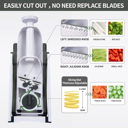 ONCE FOR ALL Upgrade Safe Mandoline Slicer Plus, Biger Size, Adjustable Vegetable Food Chopper Potato Fries Cutter, Detachable Blade, Kitchen Chopping Artifact, Gift (SkyBlue)