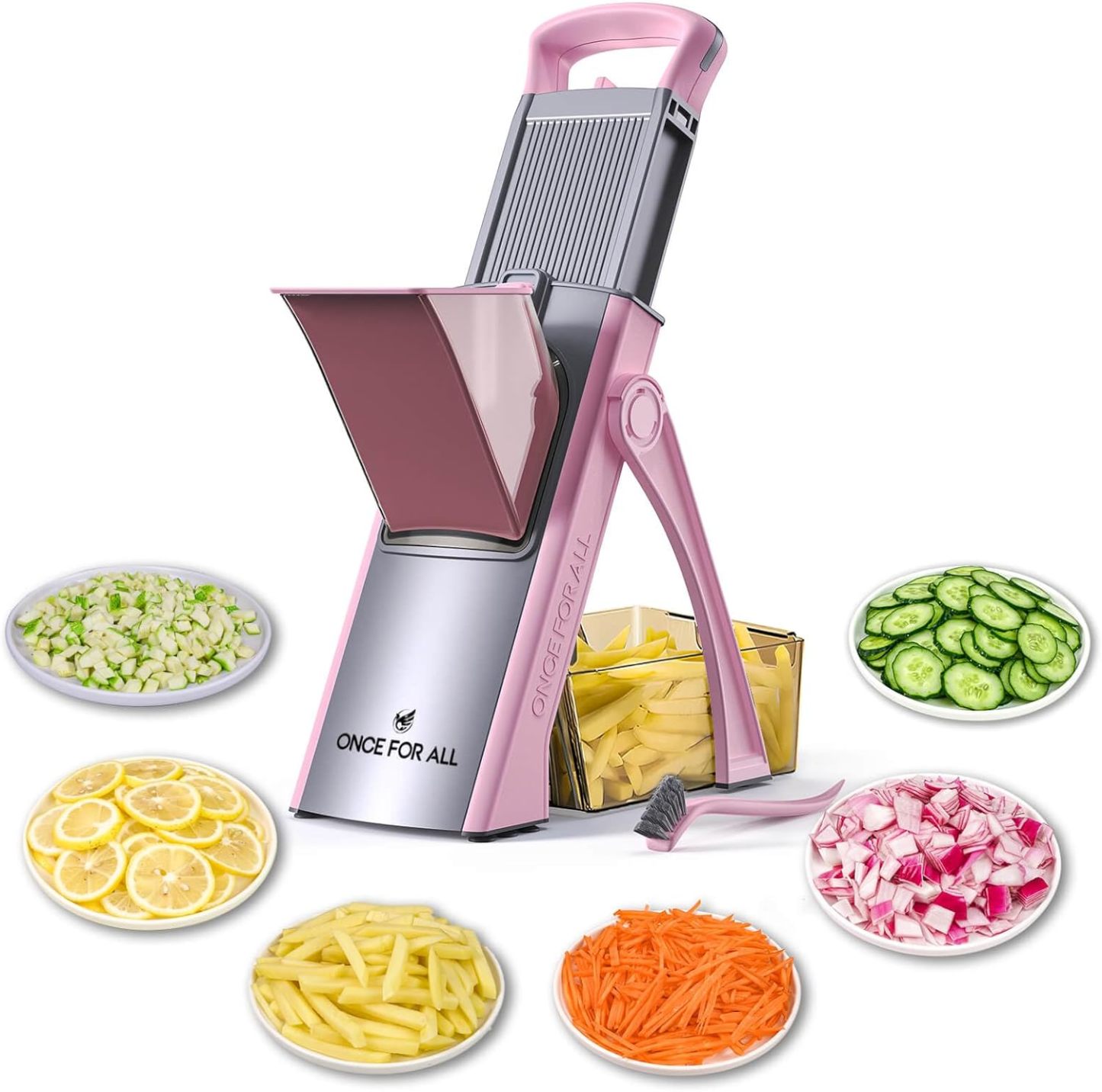 ONCE FOR ALL Upgrade Safe Mandoline Slicer Plus, Biger Size, Adjustable Vegetable Food Chopper Potato Fries Cutter, Detachable Blade, Kitchen Chopping Artifact, Gift (SkyBlue)