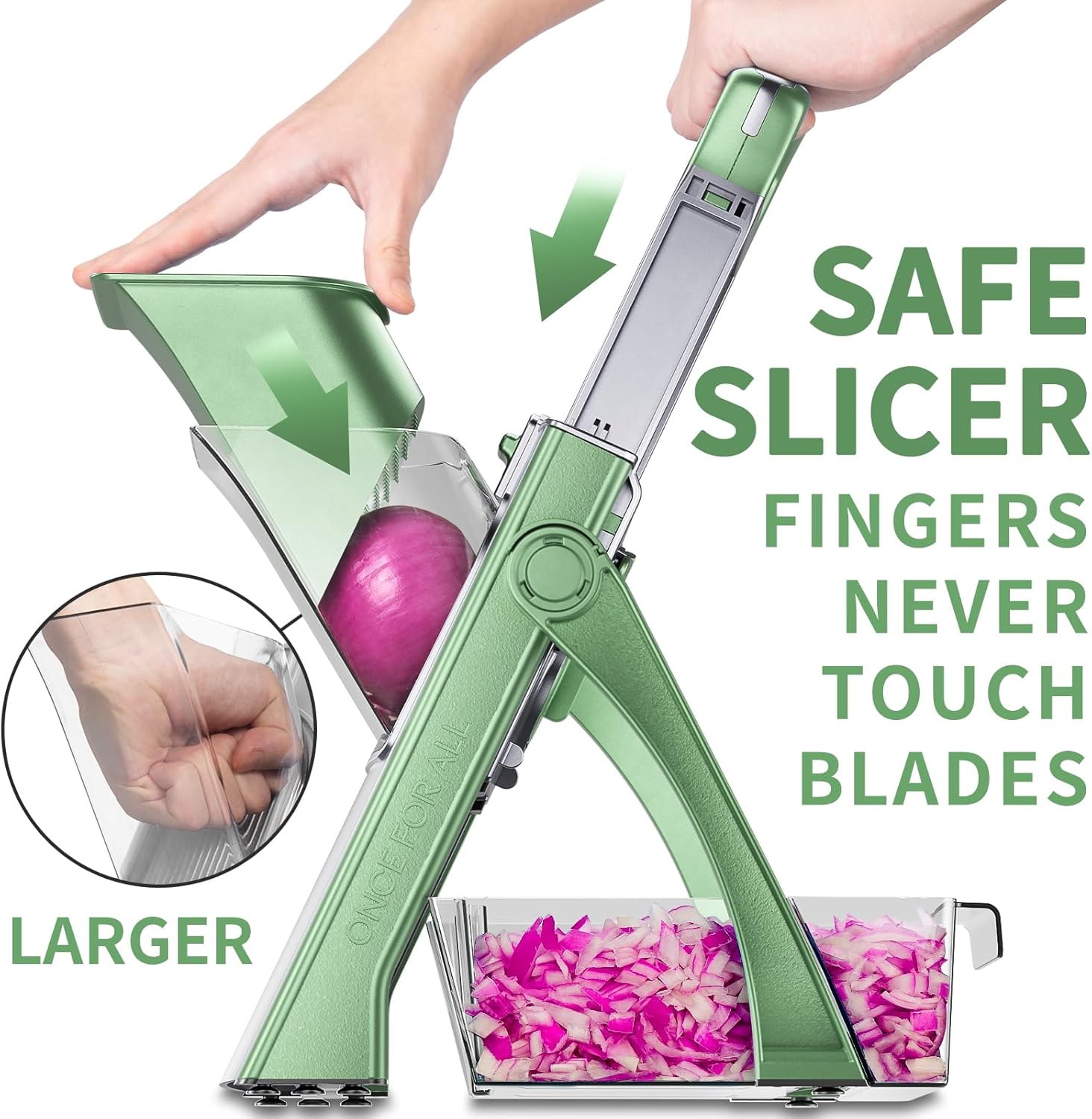 ONCE FOR ALL Upgrade Safe Mandoline Slicer Plus, Biger Size, Adjustable Vegetable Food Chopper Potato Fries Cutter, Detachable Blade, Kitchen Chopping Artifact, Gift (SkyBlue)