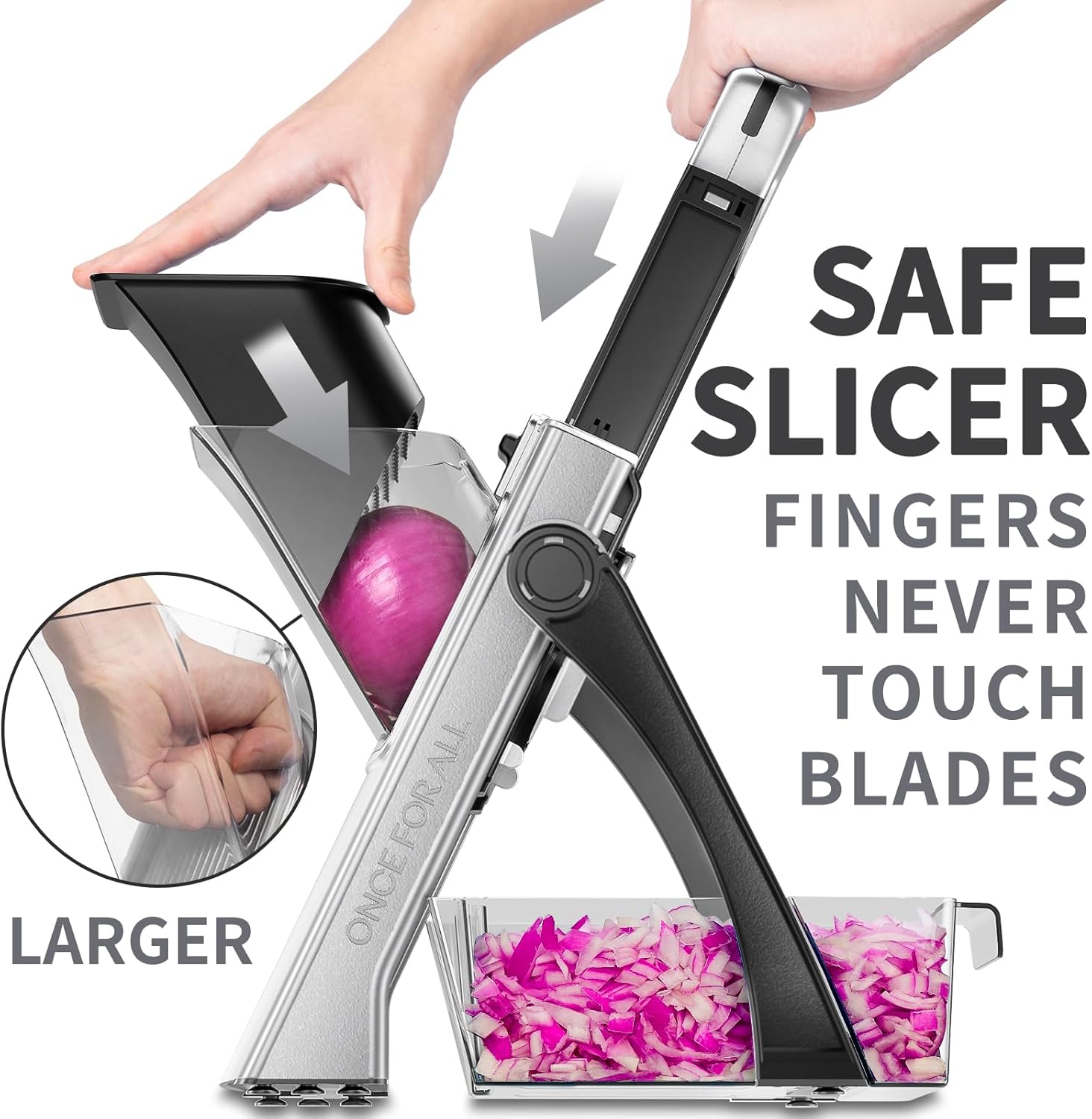 ONCE FOR ALL Upgrade Safe Mandoline Slicer Plus, Biger Size, Adjustable Vegetable Food Chopper Potato Fries Cutter, Detachable Blade, Kitchen Chopping Artifact, Gift (SkyBlue)