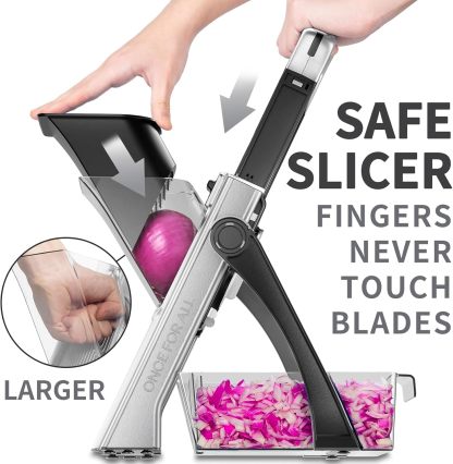 ONCE FOR ALL Upgrade Safe Mandoline Slicer Plus, Biger Size, Adjustable Vegetable Food Chopper Potato Fries Cutter, Detachable Blade, Kitchen Chopping Artifact, Gift (SkyBlue)