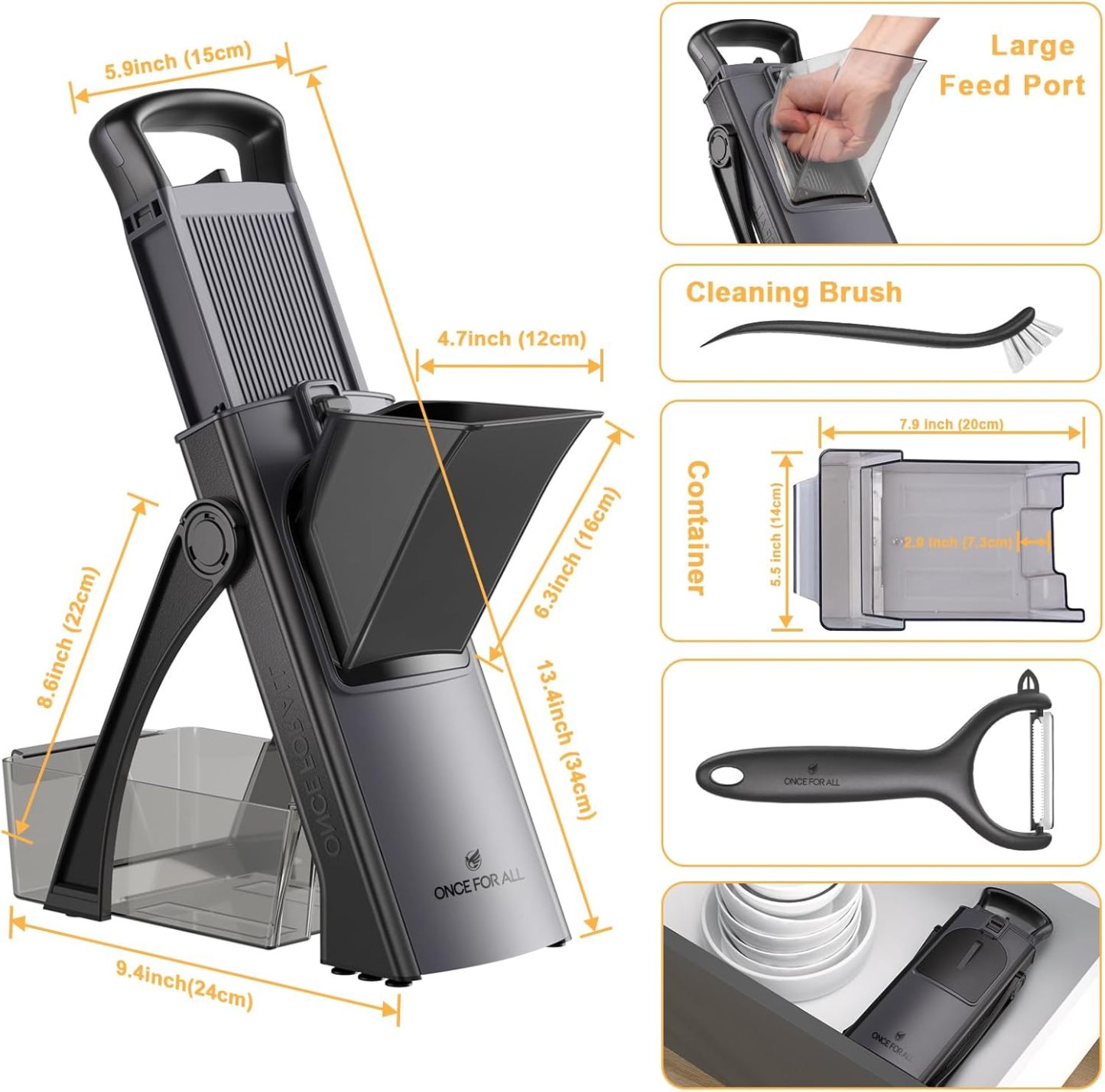 ONCE FOR ALL Upgrade Safe Mandoline Slicer Plus, Biger Size, Adjustable Vegetable Food Chopper Potato Fries Cutter, Detachable Blade, Kitchen Chopping Artifact, Gift (SkyBlue)