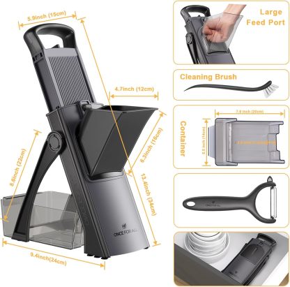 ONCE FOR ALL Upgrade Safe Mandoline Slicer Plus, Biger Size, Adjustable Vegetable Food Chopper Potato Fries Cutter, Detachable Blade, Kitchen Chopping Artifact, Gift (SkyBlue)