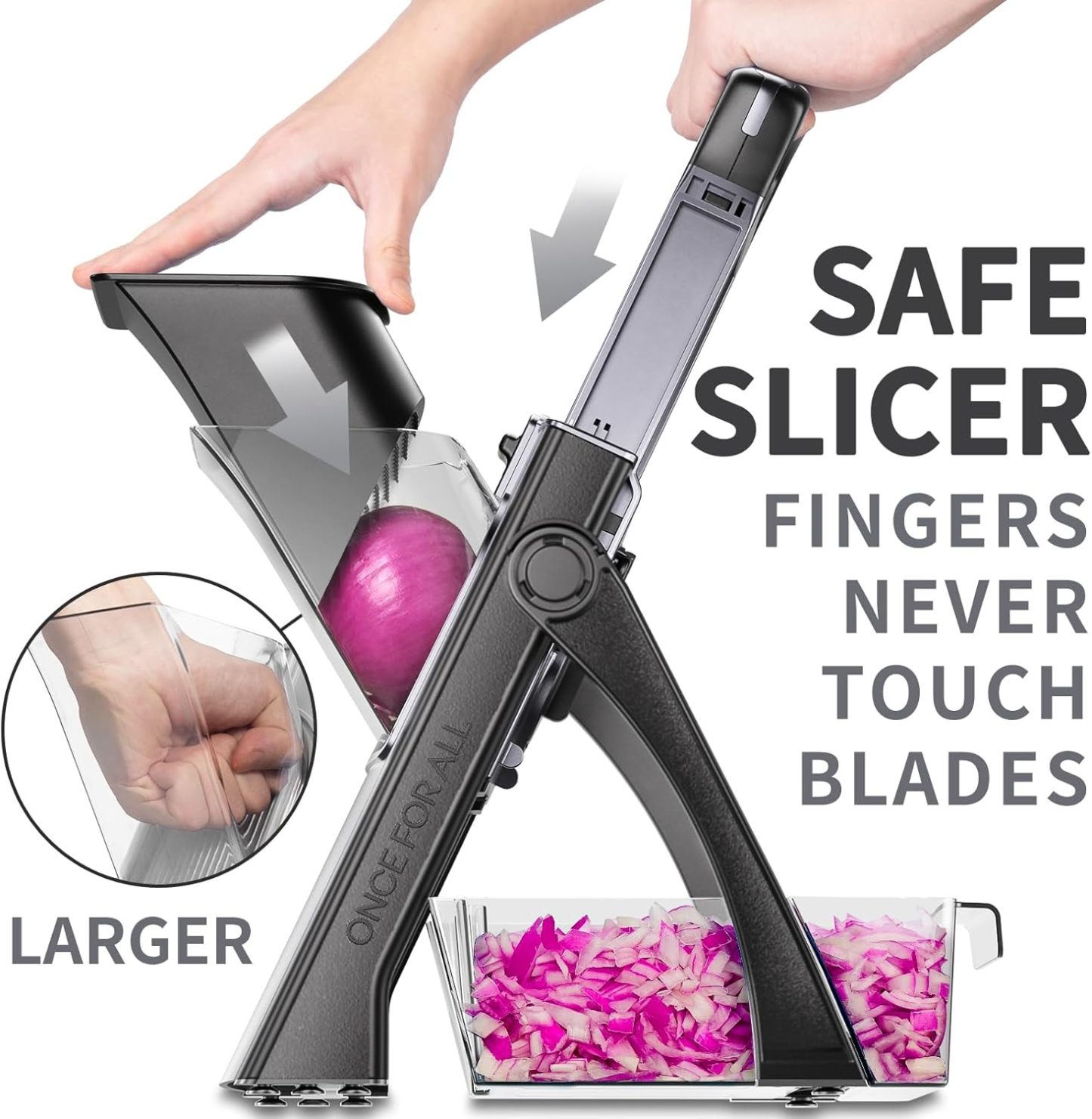 ONCE FOR ALL Upgrade Safe Mandoline Slicer Plus, Biger Size, Adjustable Vegetable Food Chopper Potato Fries Cutter, Detachable Blade, Kitchen Chopping Artifact, Gift (SkyBlue)