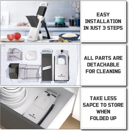 ONCE FOR ALL Upgrade Safe Mandoline Slicer Plus, Biger Size, Adjustable Vegetable Food Chopper Potato Fries Cutter, Detachable Blade, Kitchen Chopping Artifact, Gift (SkyBlue)