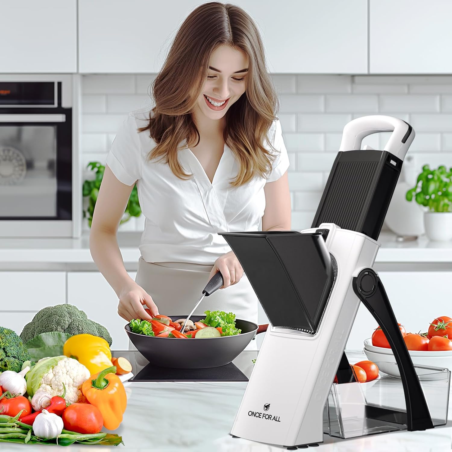 ONCE FOR ALL Upgrade Safe Mandoline Slicer Plus, Biger Size, Adjustable Vegetable Food Chopper Potato Fries Cutter, Detachable Blade, Kitchen Chopping Artifact, Gift (SkyBlue)