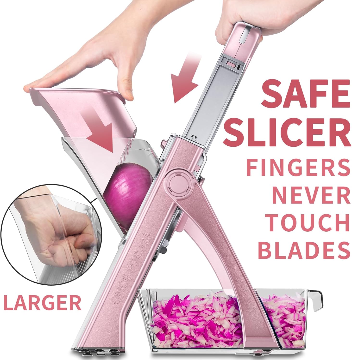 ONCE FOR ALL Upgrade Safe Mandoline Slicer Plus, Biger Size, Adjustable Vegetable Food Chopper Potato Fries Cutter, Detachable Blade, Kitchen Chopping Artifact, Gift (SkyBlue)