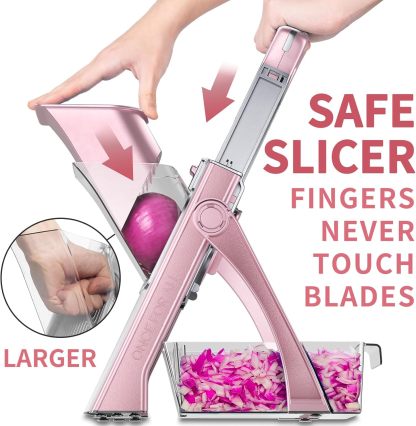 ONCE FOR ALL Upgrade Safe Mandoline Slicer Plus, Biger Size, Adjustable Vegetable Food Chopper Potato Fries Cutter, Detachable Blade, Kitchen Chopping Artifact, Gift (SkyBlue)