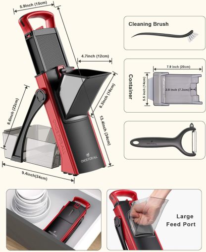 ONCE FOR ALL Upgrade Safe Mandoline Slicer Plus, Biger Size, Adjustable Vegetable Food Chopper Potato Fries Cutter, Detachable Blade, Kitchen Chopping Artifact, Gift (SkyBlue)