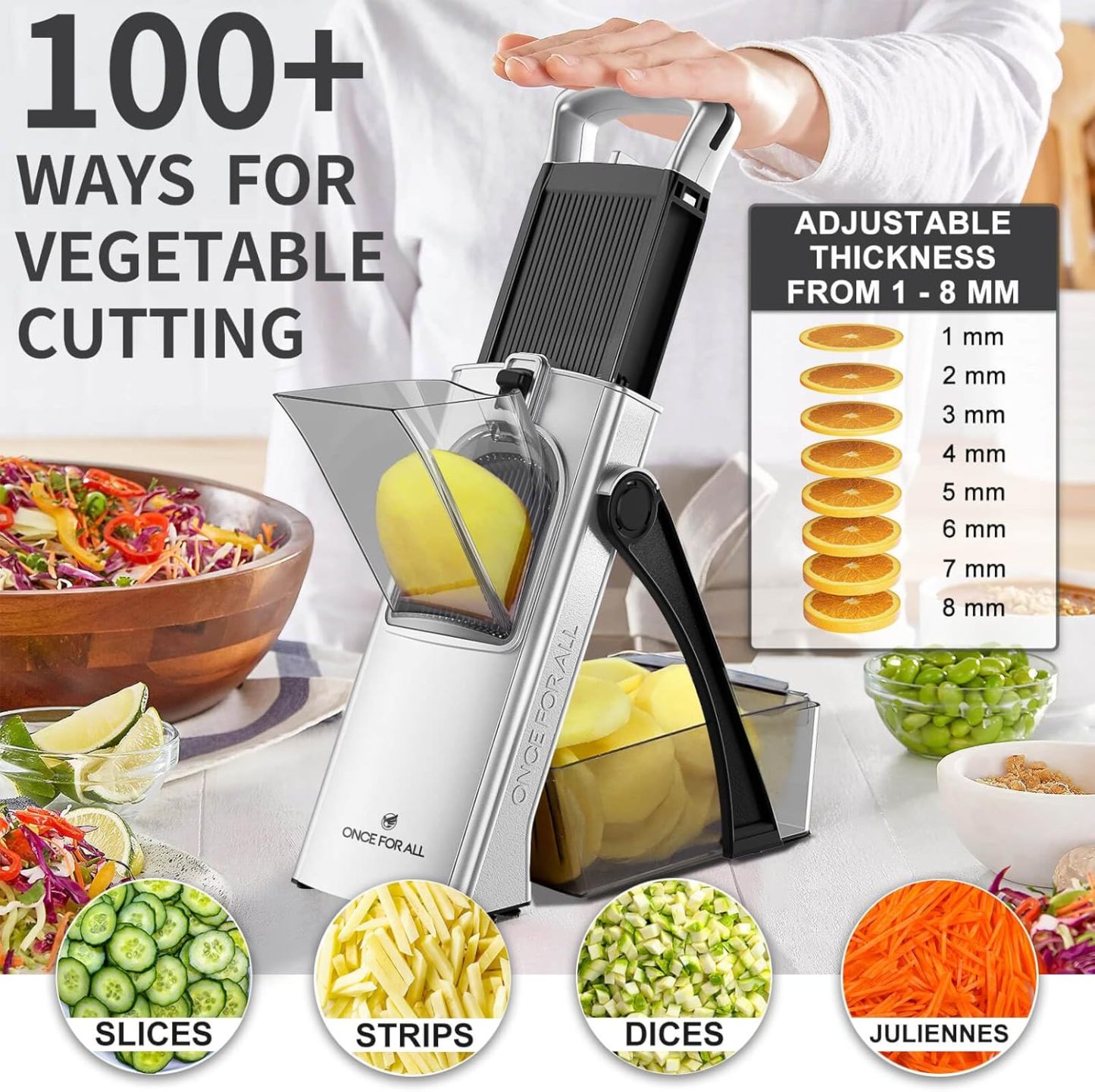 ONCE FOR ALL Upgrade Safe Mandoline Slicer Plus, Biger Size, Adjustable Vegetable Food Chopper Potato Fries Cutter, Detachable Blade, Kitchen Chopping Artifact, Gift (SkyBlue)