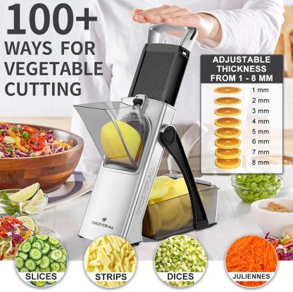 ONCE FOR ALL Upgrade Safe Mandoline Slicer Plus, Biger Size, Adjustable Vegetable Food Chopper Potato Fries Cutter, Detachable Blade, Kitchen Chopping Artifact, Gift (SkyBlue)