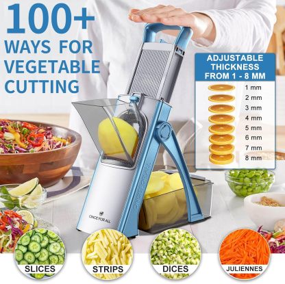 ONCE FOR ALL Upgrade Safe Mandoline Slicer Plus, Biger Size, Adjustable Vegetable Food Chopper Potato Fries Cutter, Detachable Blade, Kitchen Chopping Artifact, Gift (SkyBlue)