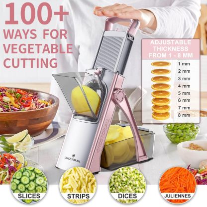 ONCE FOR ALL Upgrade Safe Mandoline Slicer Plus, Biger Size, Adjustable Vegetable Food Chopper Potato Fries Cutter, Detachable Blade, Kitchen Chopping Artifact, Gift (SkyBlue)