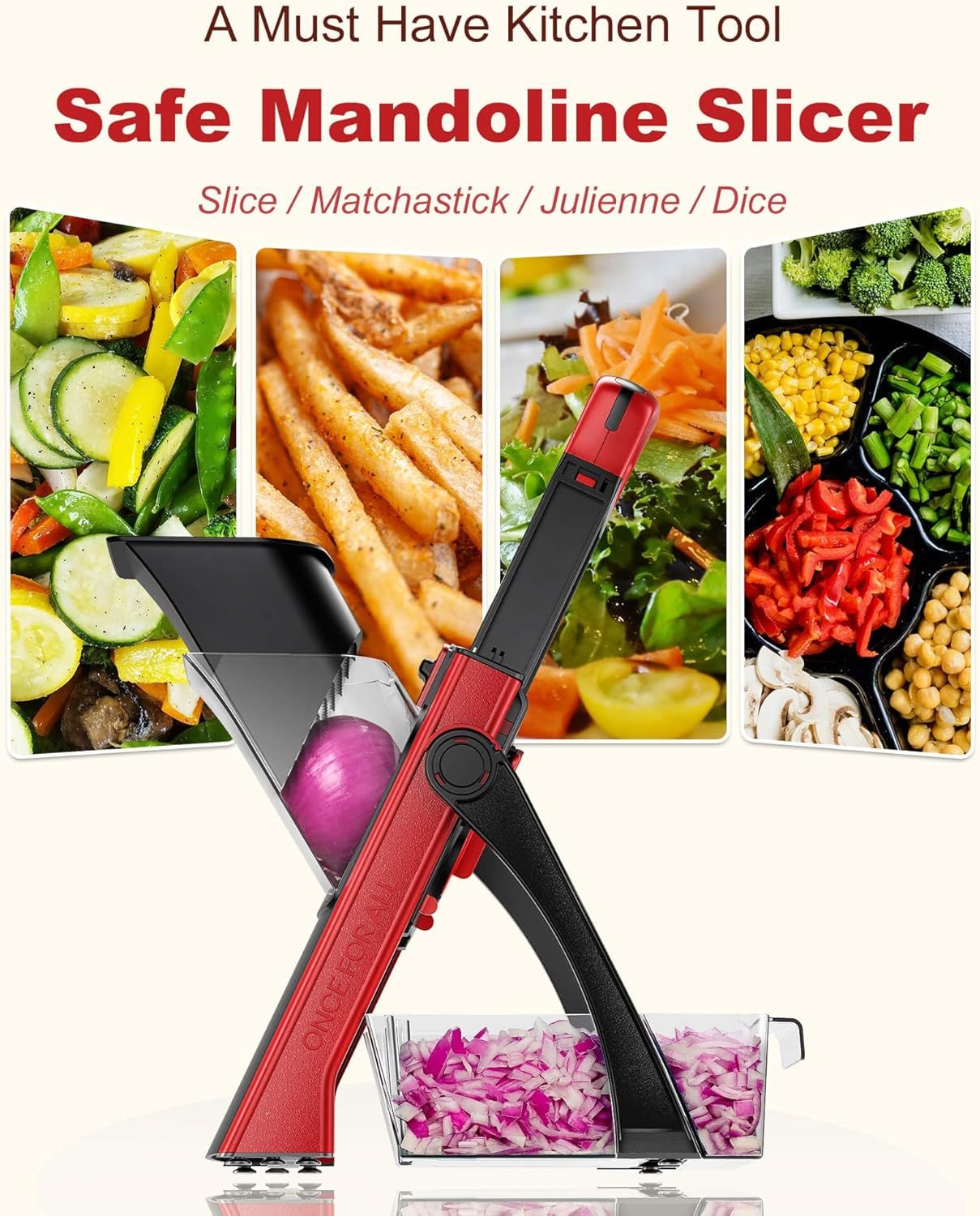 ONCE FOR ALL Upgrade Safe Mandoline Slicer Plus, Biger Size, Adjustable Vegetable Food Chopper Potato Fries Cutter, Detachable Blade, Kitchen Chopping Artifact, Gift (SkyBlue)