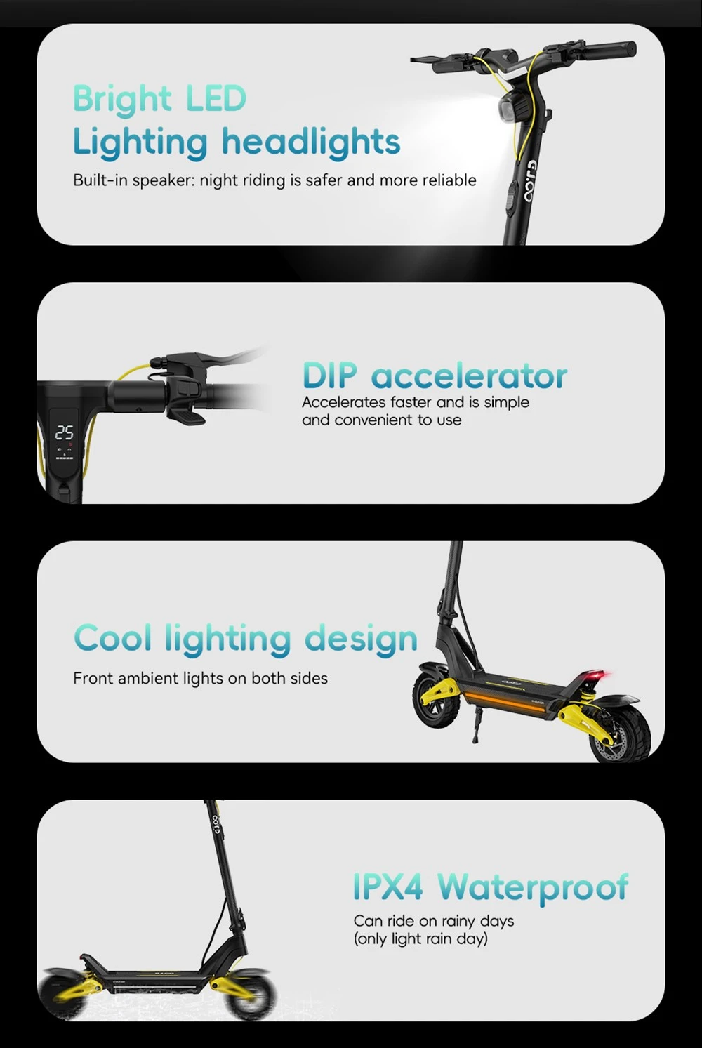 OOTD S10 Electric Scooter, 1400W Motor, 10-inch Tires, 48V 20AH Battery, 55km/h Max Speed, 60-70km Range, Disc Brake, Front and Rear Suspension