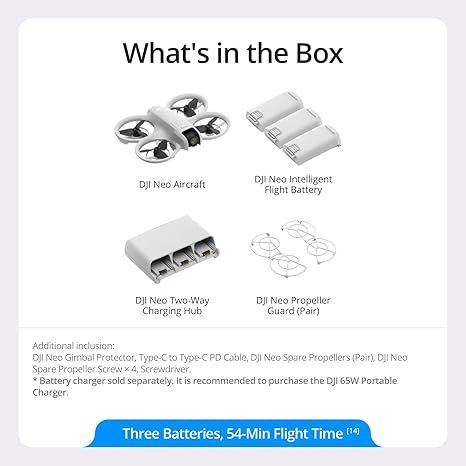 DJI Neo, Mini Drone with 4K UHD Camera for Adults, 135g Self Flying Drone that Follows You, Palm Takeoff, Subject Tracking, QuickShots, Stabilized Video, Built-In Propeller Guard (Controller-Free)