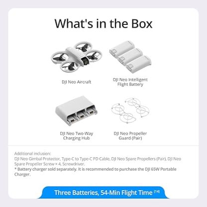 DJI Neo, Mini Drone with 4K UHD Camera for Adults, 135g Self Flying Drone that Follows You, Palm Takeoff, Subject Tracking, QuickShots, Stabilized Video, Built-In Propeller Guard (Controller-Free)