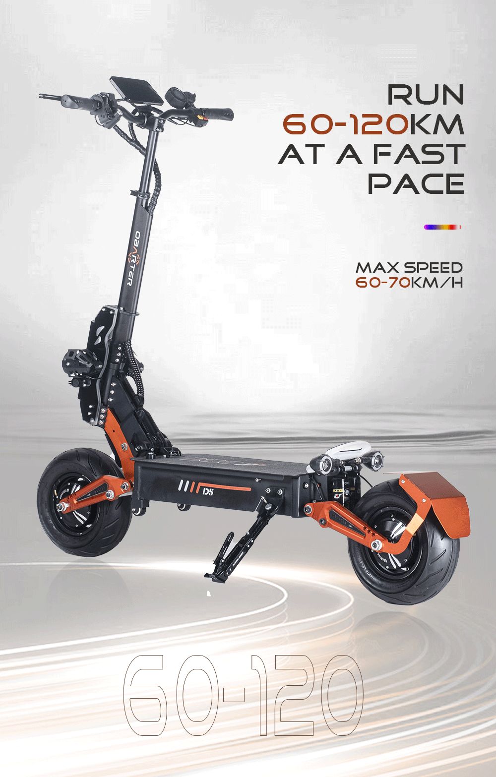 OBARTER D5 Electric Scooter 12 inch Vacuum Tire 2*2500W Motor Removable 35Ah Battery for 60-120km Super Range