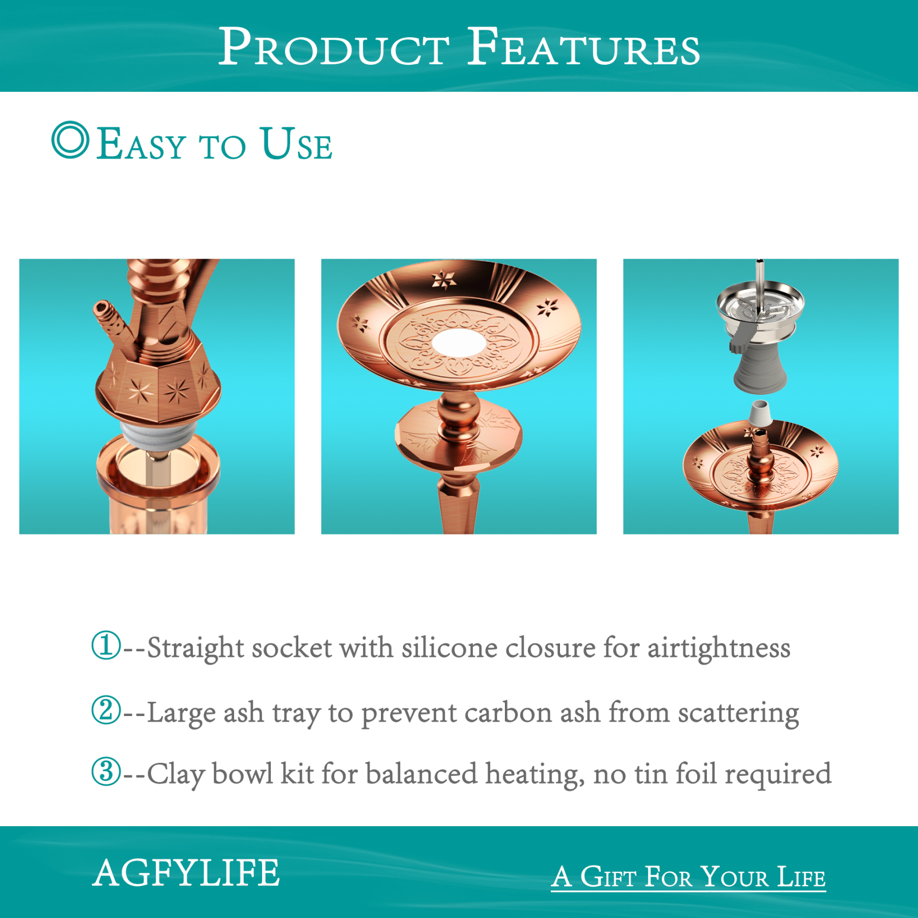 AGFYLIFE® Hookah Set 25" Egyptian Style Hookah Complete Set, Antique Bronze