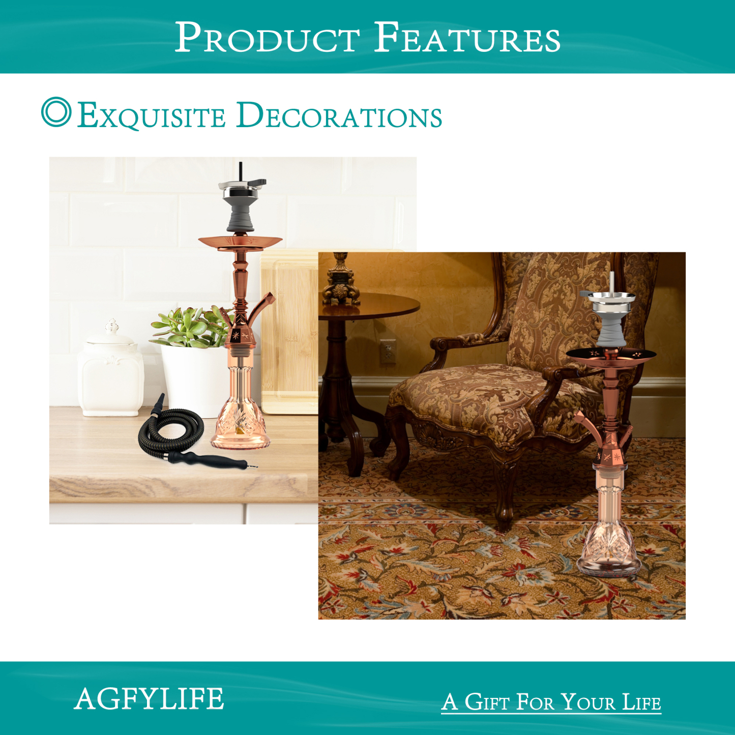 AGFYLIFE® Hookah Set 25" Egyptian Style Hookah Complete Set, Antique Bronze