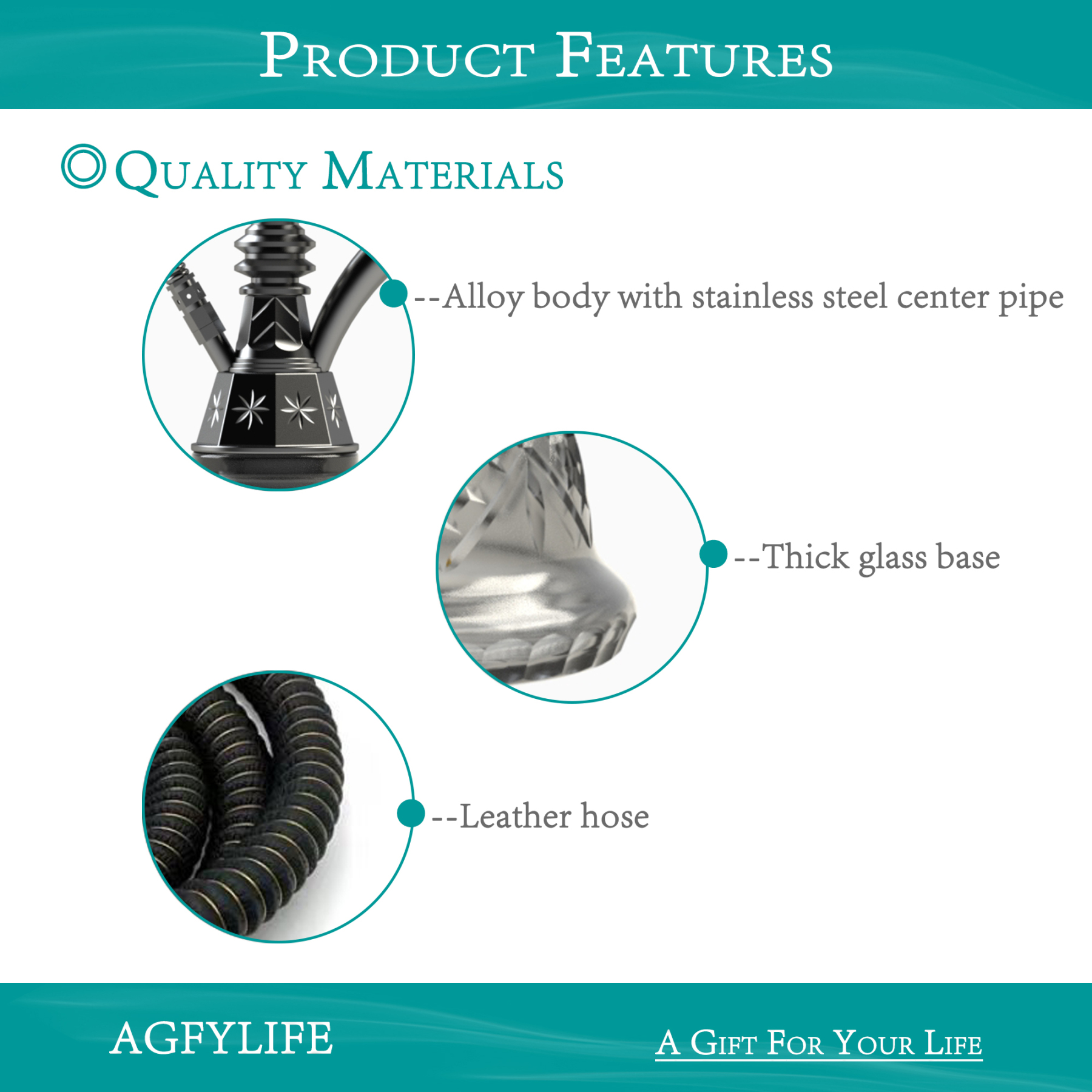 AGFYLIFE® Hookah Set 25" Egyptian Style Hookah Complete Set, Electroplated Black