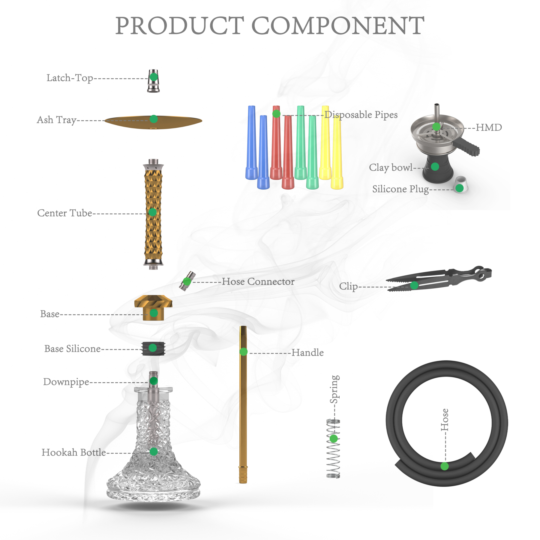 AGFYLIFE® Hookah Set with Everything - 22" Aluminum Glass Premium Shisha Hookah Complete Set, Gold