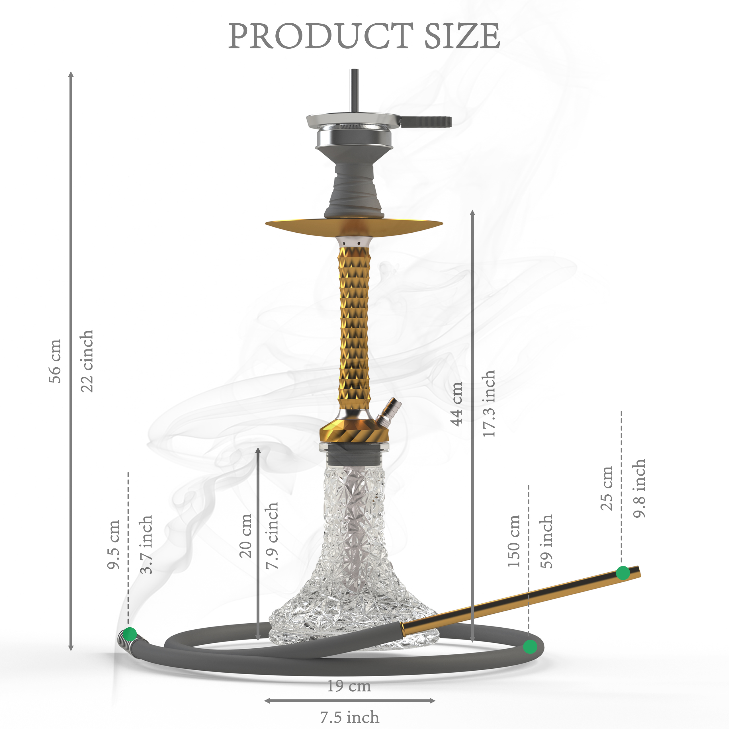 AGFYLIFE® Hookah Set with Everything - 22" Aluminum Glass Premium Shisha Hookah Complete Set, Gold