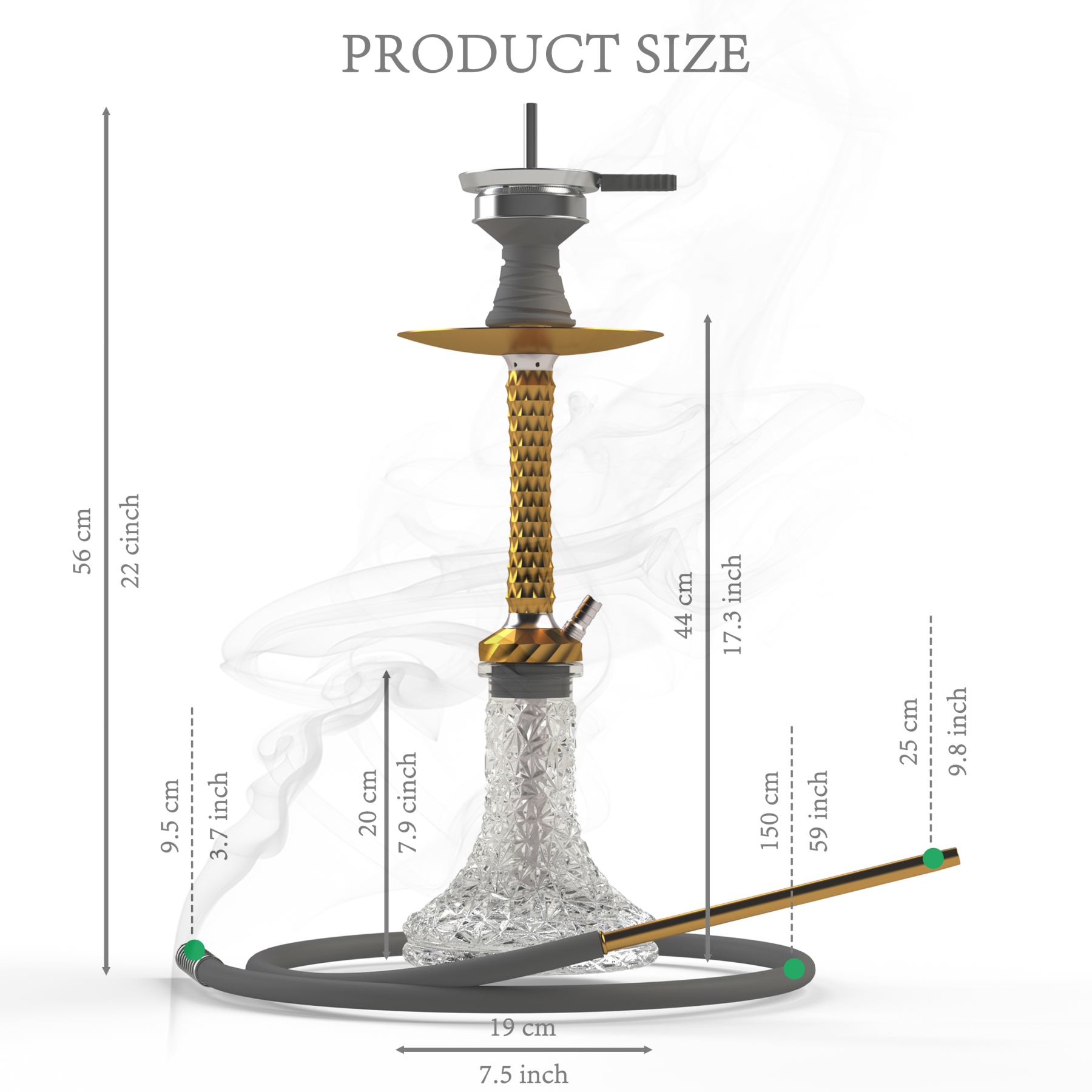 AGFYLIFE® Hookah Set with Everything - 22" Aluminum Glass Premium Shisha Hookah Complete Set, Gold