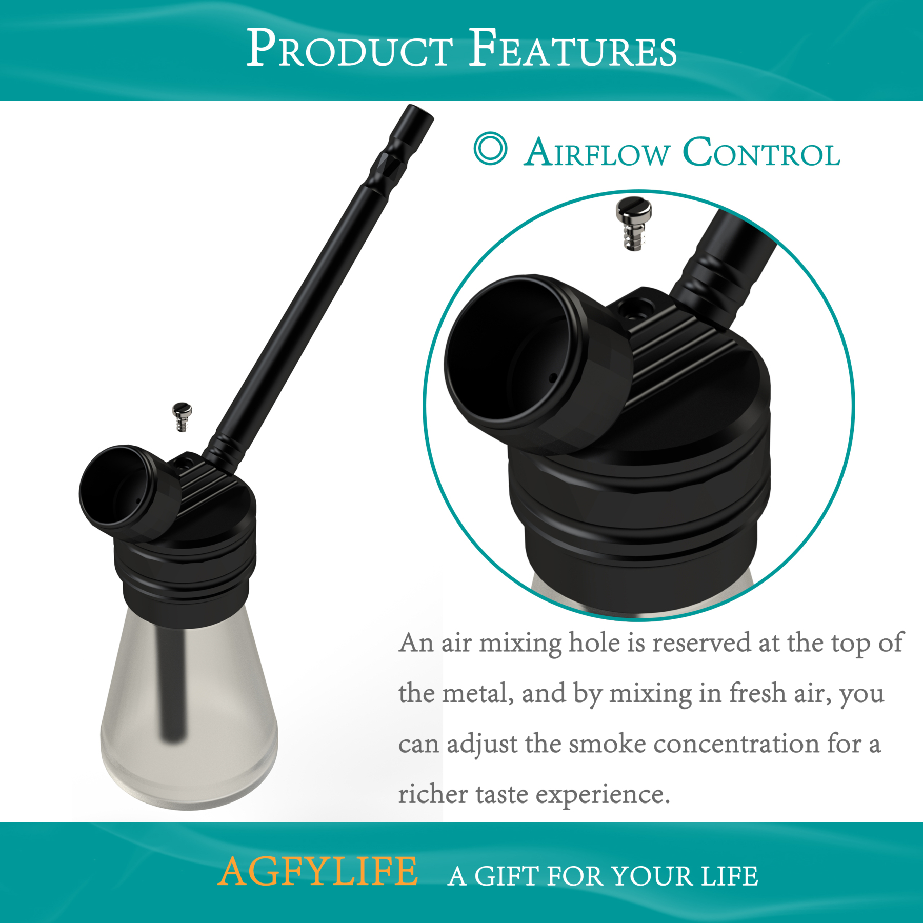 AGFYLIFE® Portable Hookah Set for Travel Advanced, Black