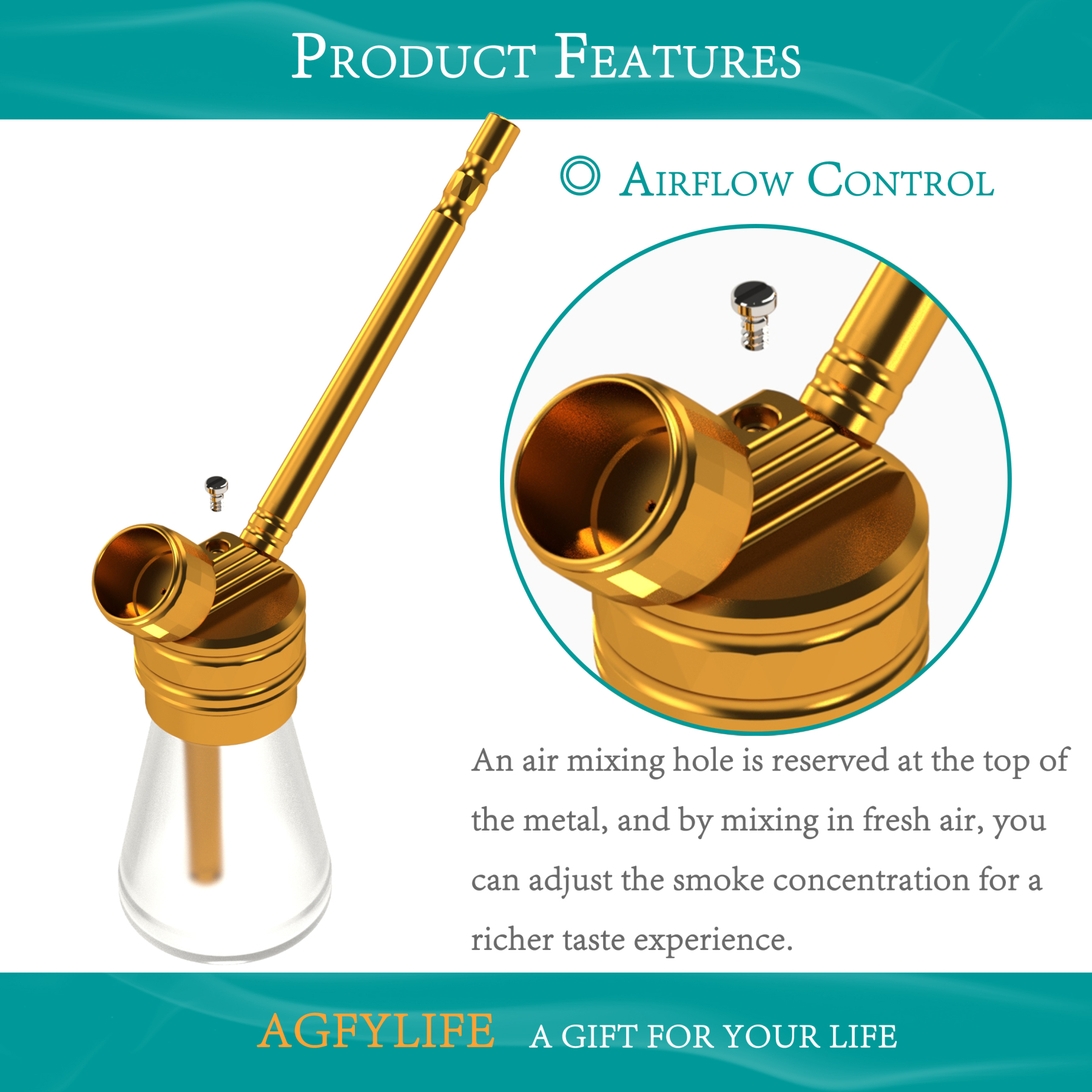 AGFYLIFE® Portable Hookah Set for Travel Advanced, Gold