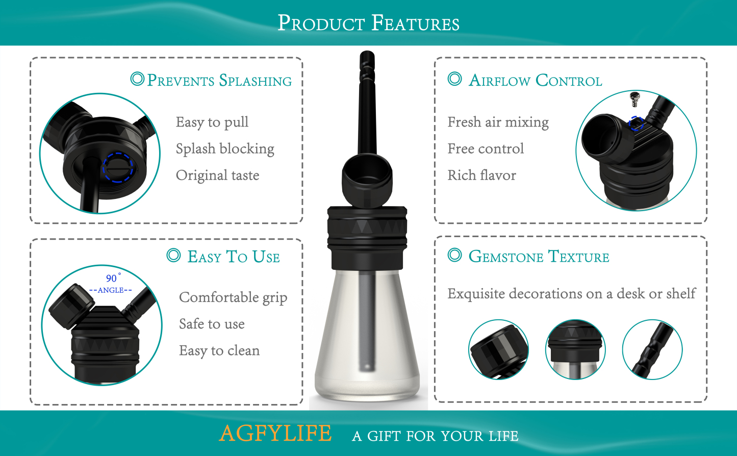 AGFYLIFE® Portable Hookah Set for Travel Advanced, Black