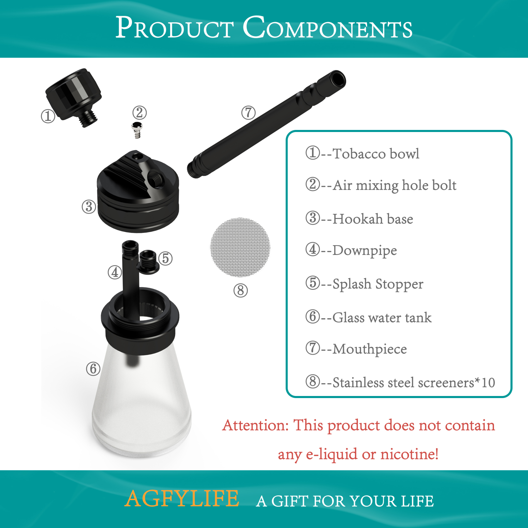 AGFYLIFE® Portable Hookah Set for Travel Advanced, Black
