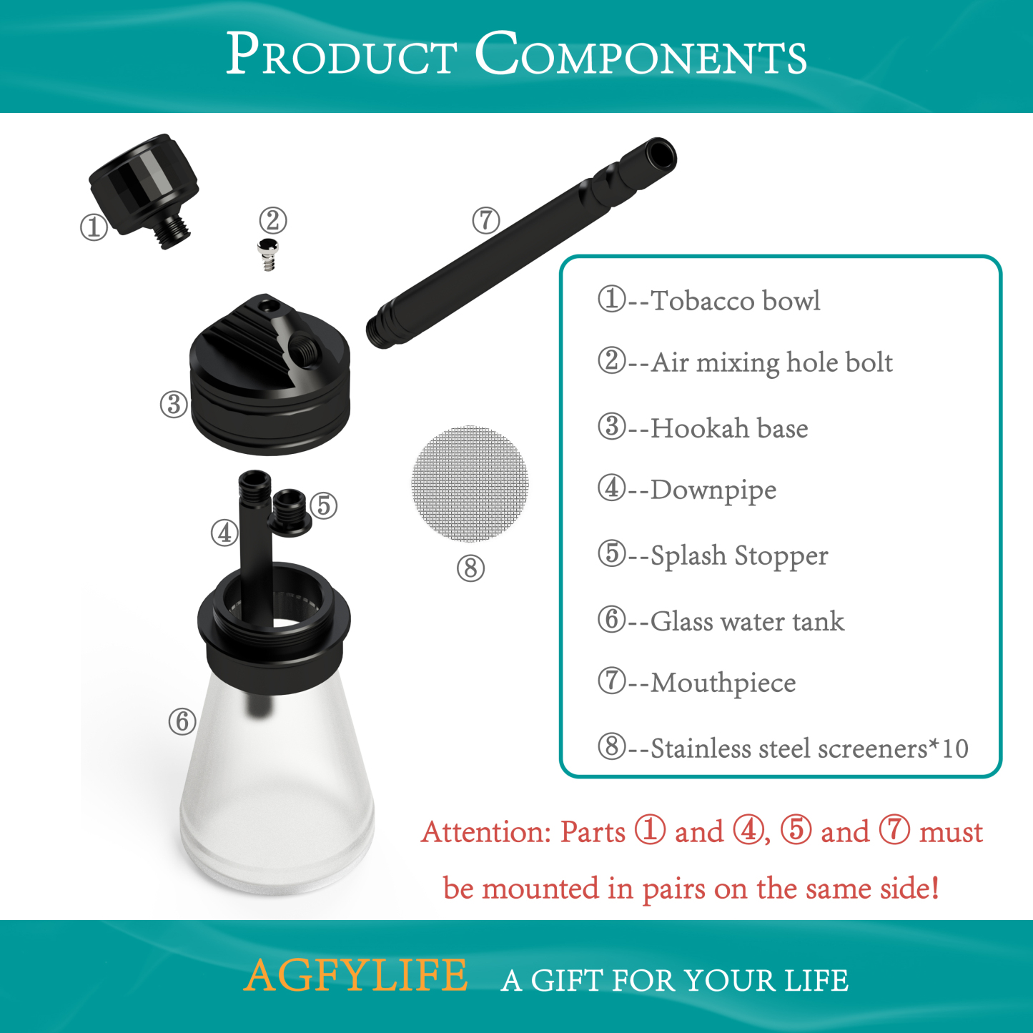 AGFYLIFE® Portable Hookah Set for Travel Advanced, Black